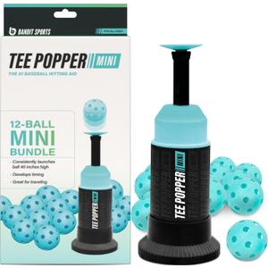 Bandit Sports Baseball Training Tee Popper Mini Bundle, Hitting Tee for Perfect Swings, Batting Equipment for Practicing Hitting Without a Pitcher (Mini Popper Balls 12 Pack Included)