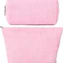 SOIDRAM 2 Pieces Makeup Bag Large Corduroy Cosmetic Bag Capacity Canvas Mix Travel Toiletry Bag Organizer Cute Makeup Brushes Aesthetic Accessories Storage Bag for Women,Corduroy Mix Hot Pink