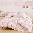 LEMIROE Cottage Gingham 100% Cotton Duvet Cover Queen Size 3PC - Sweet Blush Pink & Soft White Mini Check Pattern, Modern Farmhouse Bedding Set with Button Closure (90"90")