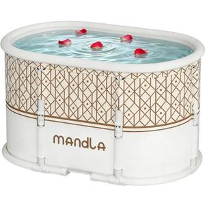 Portable Bathtub, Foldable Bathtub No Installation, Freestanding Shower Bathtubs with Cushion, Collapsible SPA Soaking Bath Tub, Hot & Ice Bath Tub for Indoor Outdoor (White Brown Stripes)