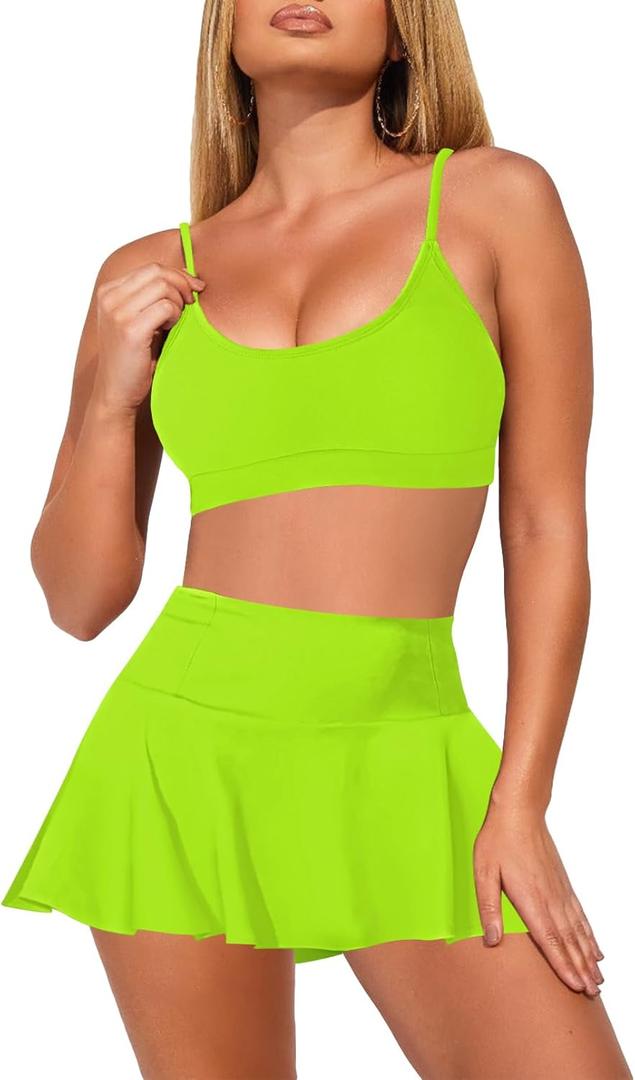 Pink Queen Women High Waisted Bikini Set Two Piece Swimsuit Swim Skirt Bathing Suit 2026 (Green, L)