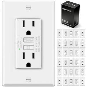 ELECTECK 30 Pack GFCI Outlets 15 Amp, Non-Tamper Resistant, Decor GFI Receptacles with LED Indicator, Ground Fault Circuit Interrupter, Wallplate Included, ETL Listed, White