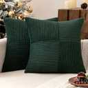 MIULEE Christmas Army Green Corduroy Pillow Covers Pack of 2 Boho Decorative Spliced Throw Pillow Covers Soft Solid Couch Pillowcases Cross Patchwork Cushion Covers for Living Room Bed Sofa 16x16 inch