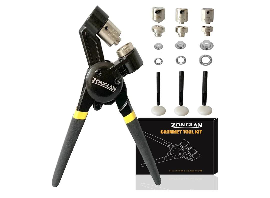 Grommet Tool Kit, Eyelet Tool Multi-Purpose Handheld Manual Hole Punch Rivet Press Plier Crimper 3 Interchangeable Dies with 900 Set 7/32" 5/16" 3/8" Metal Grommets Washers