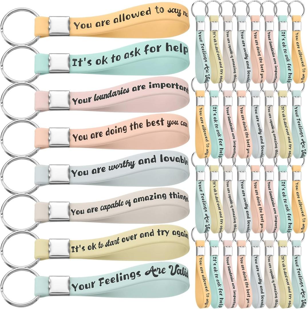 Siifert 48 Pcs Mental Health Reminders Bulk Gifts Rubber Keychain Motivational Quote Colored Inspirational Rubber Mental Health Keychain Counseling Therapy for Teens Party Favor Gifts Supplies
