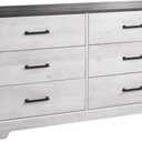 Prepac Rustic Ridge Farmhouse 6-Drawer Double Dresser, Washed White Dresser for Bedroom, Chest of Drawers with 6 Storage Drawers, 53.25 wide x 18.25 deep x 28.5 tall, Washed White