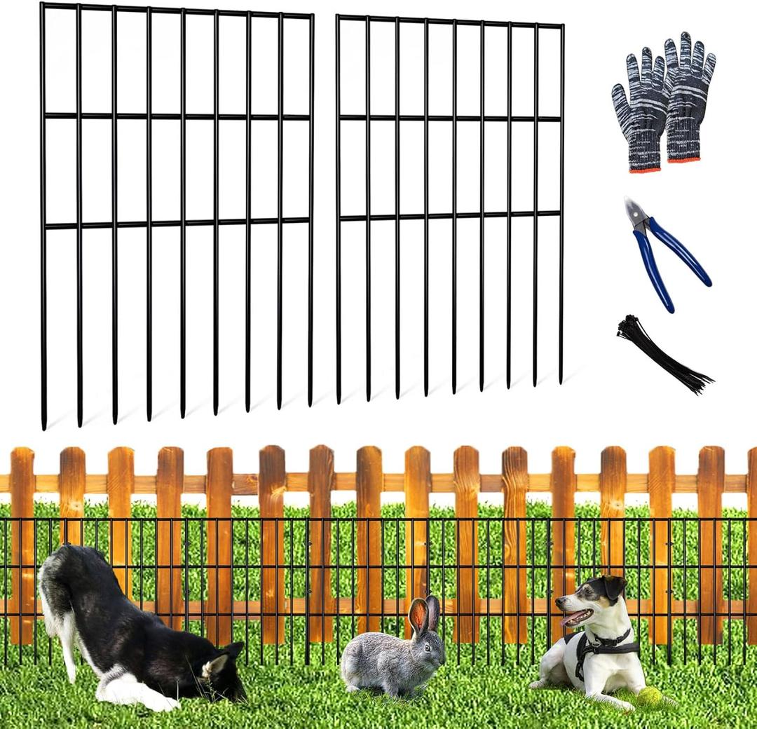 25pcs Garden Fence Animal Barrier 27ft(L) X 17in(H) No Dig Barrier Fencing Dog Rabbits Blocker 9 Vertical Metal Wire Rustproof Border Decorative Fences for Outdoor, Yard, Patio