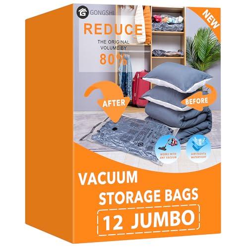 GONGSHI Vacuum Storage Bags, Space Saver Seal Bags For Clothing, Travel Luggage,Blankets, Comforters, Pillows, Clothes Storage.6 Jumbo