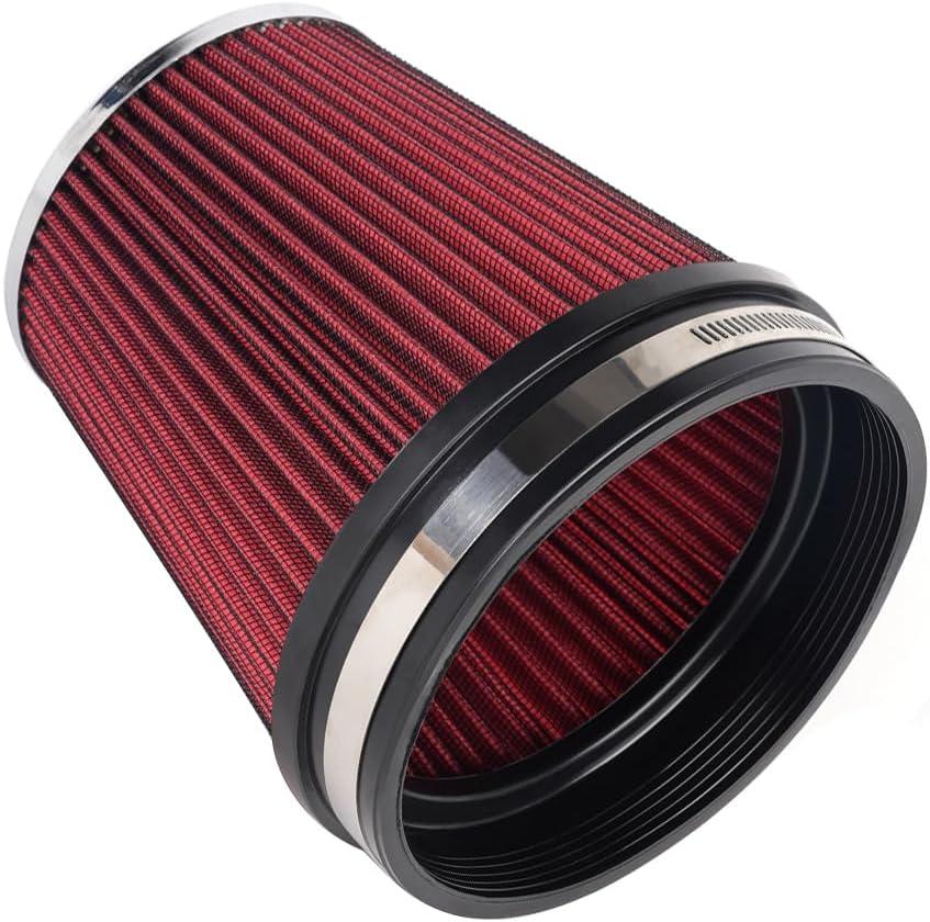 MUGE RACING 6" 152 mm High Flow Inlet Air Filter, Air Intake Cone Filter Replacement Performance Washable Clamp-On Dry, 6'' Tall(Red)