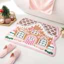 TRUEDAYS Christmas Bathroom Rug - Gingerbread House Rug, Absorbent Bath Mat for Bathroom & Tub Non Slip - Pink Soft Gingerbread Bath Mat, Holiday Decorations Gift for Entryway, Kitchen (20'' x 30'')