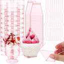 Funnymoom 300 Pack 2oz Mini Dessert Cups with Spoons Small Clear Plastic Dessert Parfait Cup Square Appetizer Pudding Cups Round Goblet Shooters for Pudding Fruit Yogurt Ice Cream Mousse (Pink)