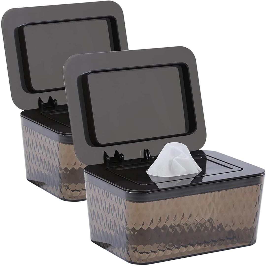 2 Pack Wipes Dispenser Seal-Designed Wipe Dispenser Holder Wipes Case Box for Bathroom Keep Wipes Fresh, Dust-Proof & Non-Slip
