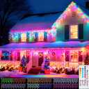 Pooqla Color Changing Icicle Lights with Remote, 35 Colors Christmas Icicle Lights, 300 LED 48FT RGB Waterproof Hanging String Lights for Roof Window Home Party Thanksgiving Christmas Outdoor Decor