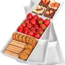 DELLING 16" x 5" Ceramic 3-Section Stackable Serving Tray, Serving Platter Set of 3, 3 Compartment Appetizer Serving Tray, White Divided Serving Dishes, Snack, Food, Dessert Platters