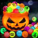 Halloween Party Favors Kids Toys 64Pcs Halloween Toys Glow In The Dark Party Decoration Supplies Bouncy Balls Toy for Kids halloween Bag Fillers with Pumpkin Buckets Trick or Treat