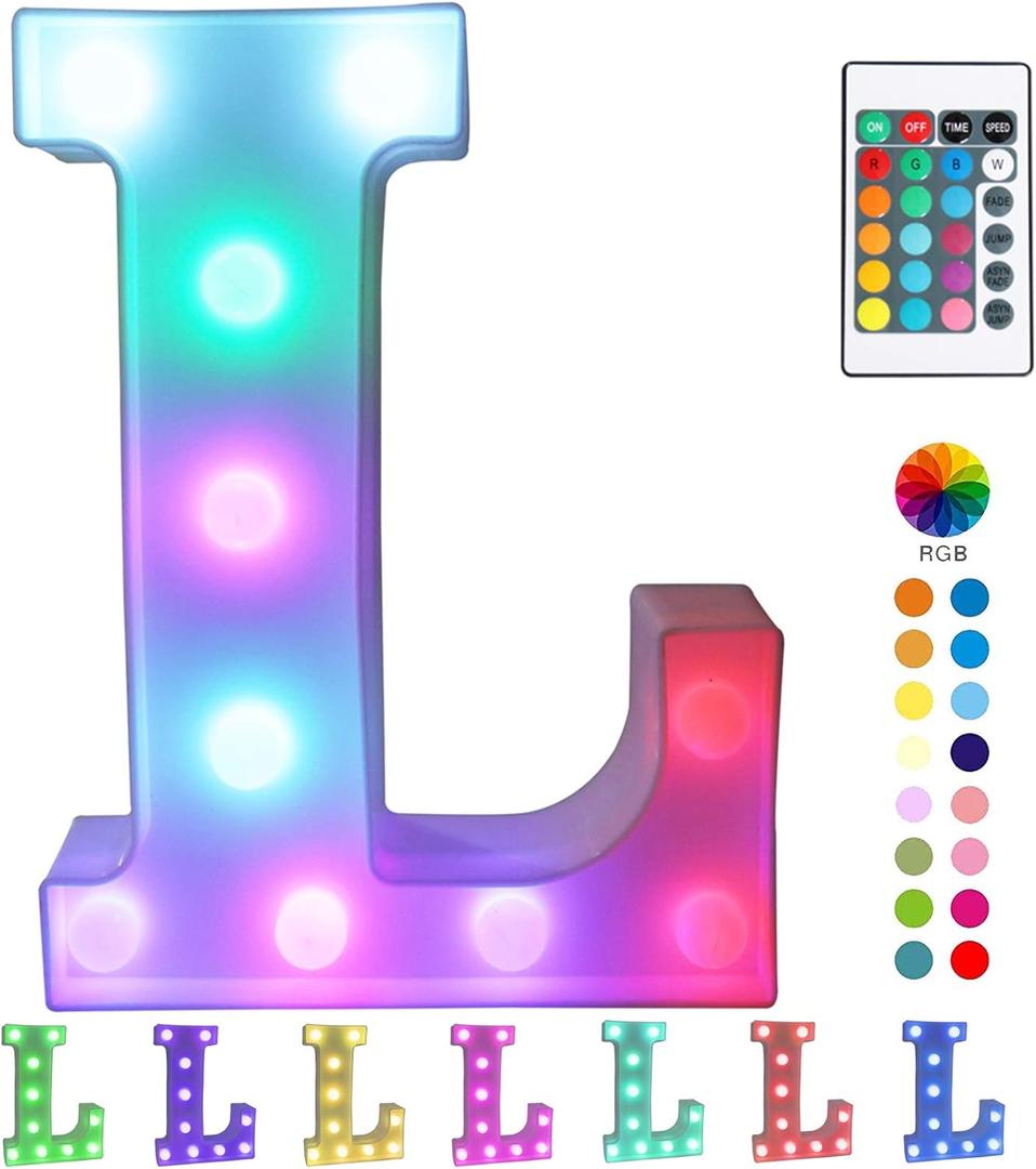 Pooqla Colorful LED Marquee Letter Lights with Remote  Light Up Party Bar Signs with Lights Decorations for The Home - Multicolor L