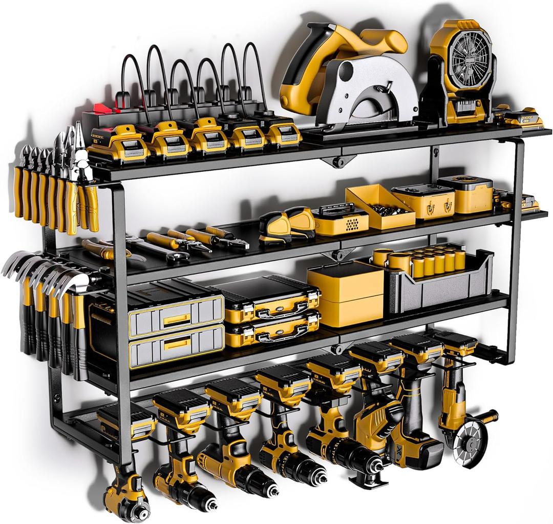 Power Tool Organizer, 15 Min Quick Assembly & Heavy Duty Metal tool chest, 4 shelves 8 Slots for Cordless Drill in Garage/Workshop/Pegboard/Shed, gifts for Man/Dad/Father's Day