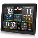 Weather Station Wireless Indoor Outdoor Thermometer, 8.5" Large Color Atomic Clock with Sunrise Sunset Time, 5 Levels of Backlight, Weather Forecast/Barometer Run Chart, Moon Phase, Tide