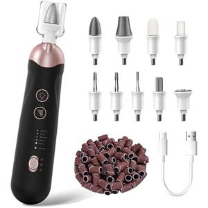 Professional Manicure Pedicure Kit, Cordless Electric Nail File Set, Rechargeable Pedicure Tools for feet, 5 Speeds Hand Foot Care Nail Drill for Thick Nail Toenail Cuticle Women Men Baby Pets