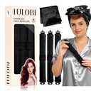 TULOBI 3 Pcs Heatless Curls Overnight - Upgraded Velvet Heatless Hair Curler with Velcro Fastener, Overnight Jumbo Blowout Rods, Hair Curlers to Sleep in for All Hair Types (Black)