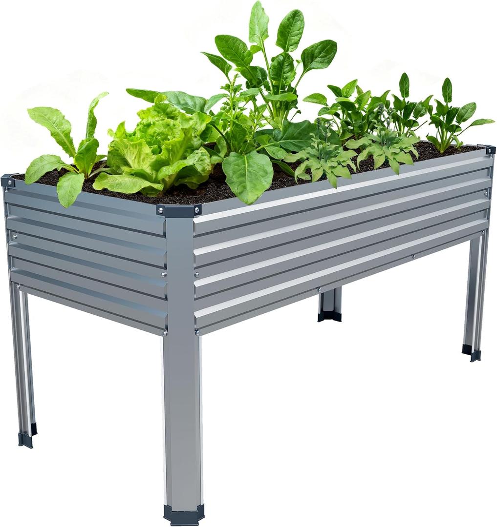 482430in Galvanized Raised Garden Bed,Metal Elevated Planter Box with Legs for Patio,Balcony,Backyard,300lb Capacity,Silver