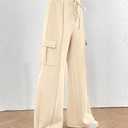 BTFBM Women's Running Sweatpants Fall Baggy Wide Leg Lounge Pants Casual Workout Joggers Pants with Pockets (XS, Beige)