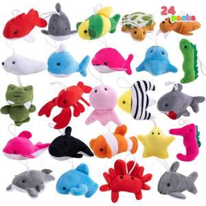 JOYIN 24 Pcs Mini Sea Animal Plush Toys, 3 Stuffed Sea Animal Bulk for Kids Birthday Party Favors, Basket Stuff, Pinata Fillers, Goodie Bag Fillers, School Prizes, Valentine's Day Party Supplies