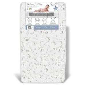Dream On Me Sweet Dreams 88 Coil Spring Crib and Toddler Bed 6" Mattress in Blue, Green Guard Gold Certified, Animal Pattern Vinyl Cover with Baby, 17 lb