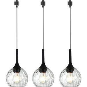 VINLUZ 3 Pack H-Type Matte Black Track Lighting Pendant Industrial Kitchen Island Lighting with Round Ribbed Glass Shades, Hanging Chandelier for Dining Room