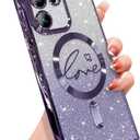 for Samsung Galaxy S23 Ultra Case Magnetic,for Women Girl Soft Cute Luxury Love Heart Plating Bling Gradient Glitter Phone Case Compatible with MagSafe Clear Shockproof Back Cover 6.8-Purple