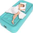 Twin Air Mattress with Built in Pump, Single Blow up Air Bed with Portable Storage Bag, Suitable for Home and Guests, Top Flocking, 18" QueenTurquoise Green