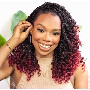 Fulcrum Goddess Box Braids Crochet Hair 10 Inch,6 Packs Boho Box Braid Crochet Hair for Women, Pre-looped Bohemian 3X Crochet Braiding Hair with Curly Ends(10Inch, TBUG#)