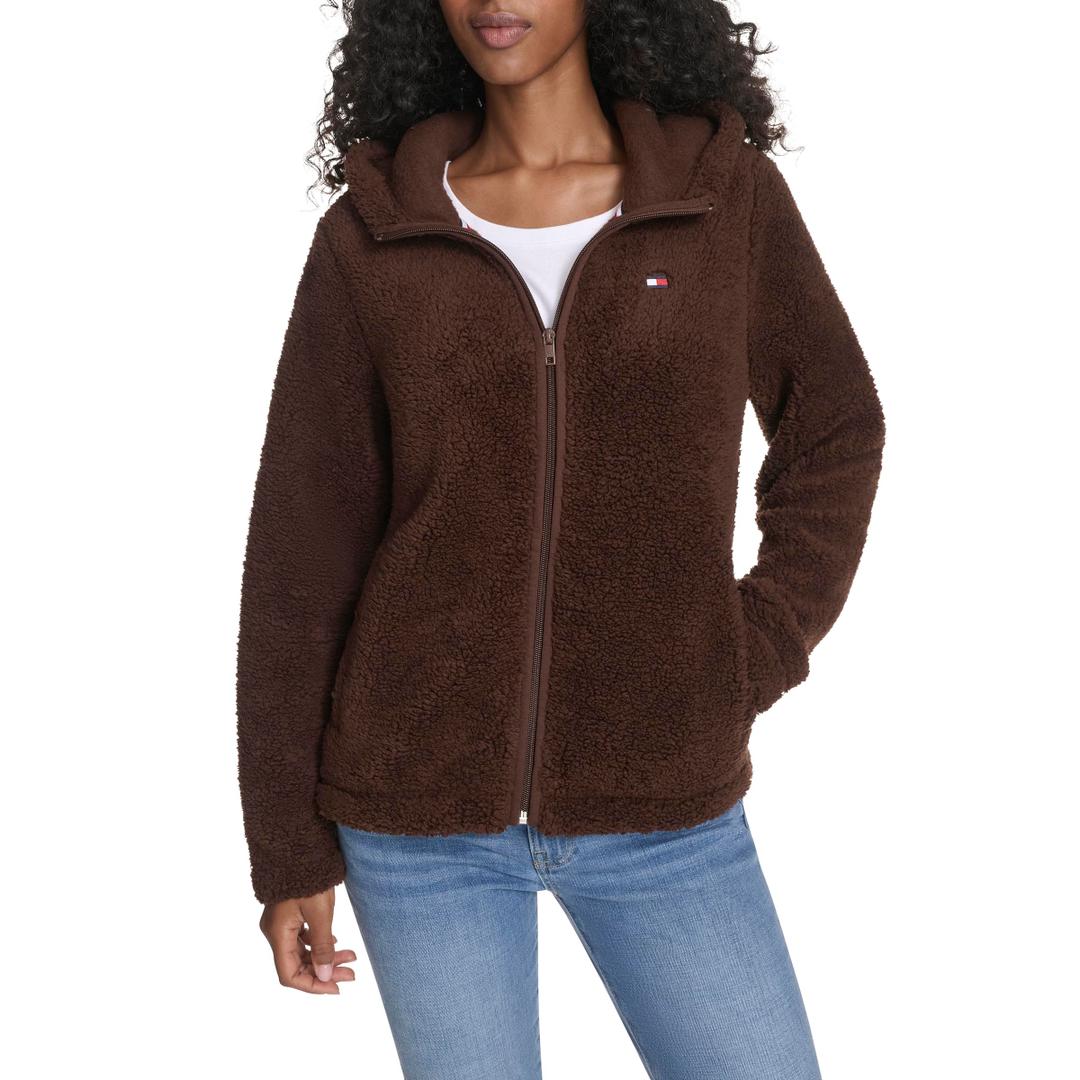 Tommy Hilfiger womens Zipper Hoodie Sherpa Fuzzy Jacket L