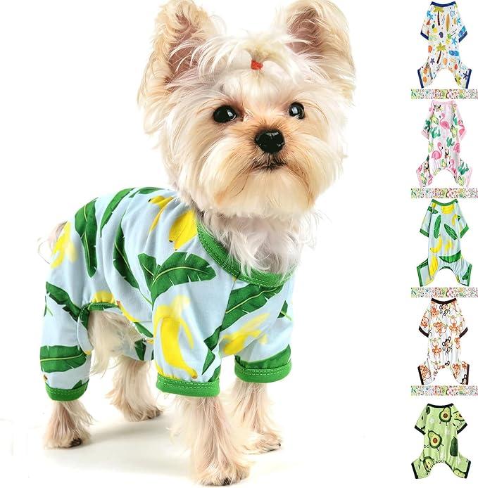 Yikeyo Dog Pajamas Spring Summer Pet Clothes for Small Dogs Girl Boy Soft Stretchy Puppy Clothes Cat Pjs Pet Jammies Outfit (Green Banana, XX-Large)