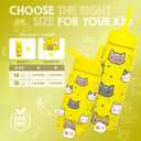 14 OZ Kids Water Bottle with Straw & 2 Lids (Flip & Spout) Leak Proof Metal Insulated Stainless Steel Reusable Tumbler for School & Sports Water Bottle - Yellow (Cat)