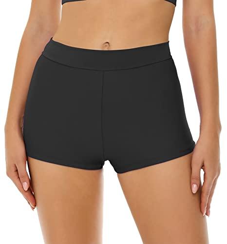 Bellecarrie Women's Swim Shorts High Waisted Bathing Suit Bottoms Tummy Control Swim Boyshorts Full Coverage Boardshort, Black, M
