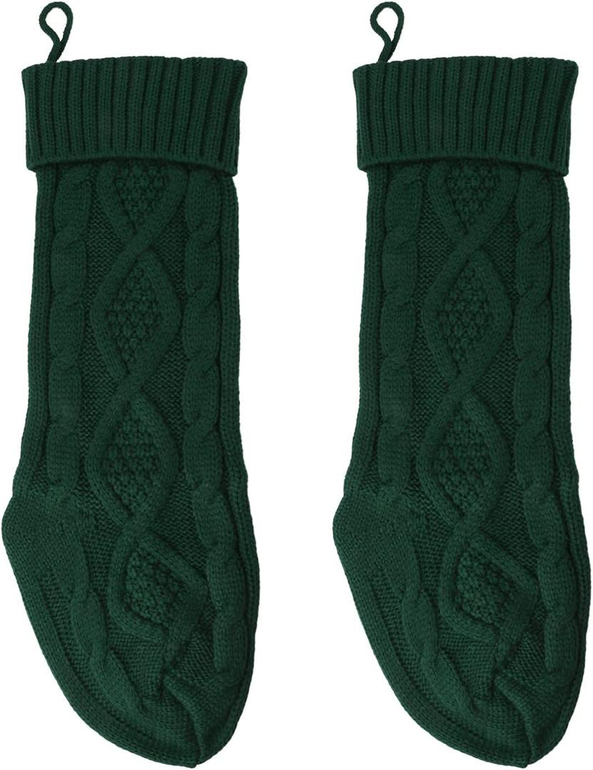 Cable Knit Christmas Hanging Stockings Solid Color,2 PCS (Green)