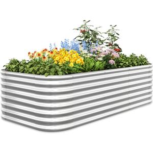 Quictent Galvanized Tall Raised Garden Bed Kit, 8x4x2 ft Oval Large Planting Box, for Vegetables Outdoor Strengthened by Crossbar (Silver)