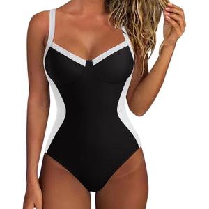 SUUKSESS Womens Tummy Control Slimming One Piece Swimsuits Sexy V Neck Crisscross Back Bathing Suits Push up Swimwear(Black, Medium)