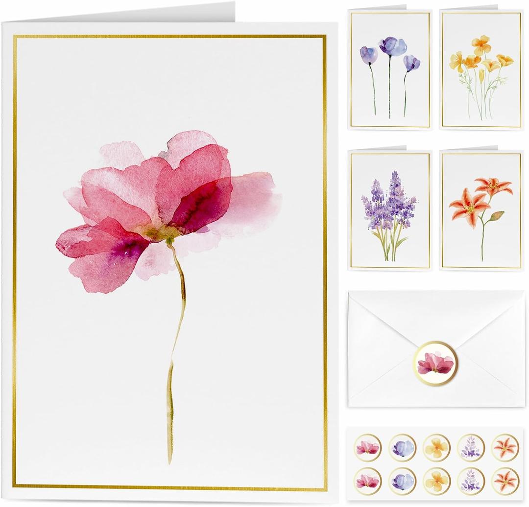 EACYART Blank Cards, 30 Pack Blank Greet Cards, Elegant Gold Foil Blank Note with Envelopes, Perfect Stationary Set For All Occasions, 5 Assorted Floral Designs