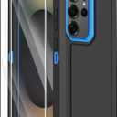 Annymall for Samsung Galaxy S25 Ultra Case with 2 Screen Protector,Shockproof Military Grade Drop Protection Multi-Layer Heavy Duty Rugged Bumpers Tough Cell Phone Protective Cover (Black/Blue)