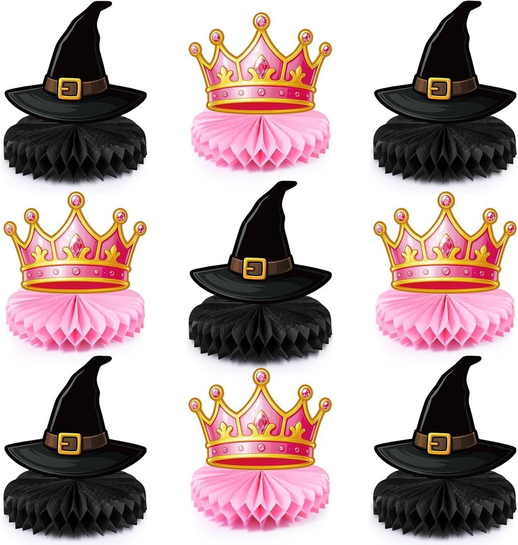 2 x Faccito 9 Pcs Witch Party Table Decorations Pink Tiara Black Hat Honeycomb Centerpieces Witch Table Centerpieces for Movie Birthday Party Decorations Supplies