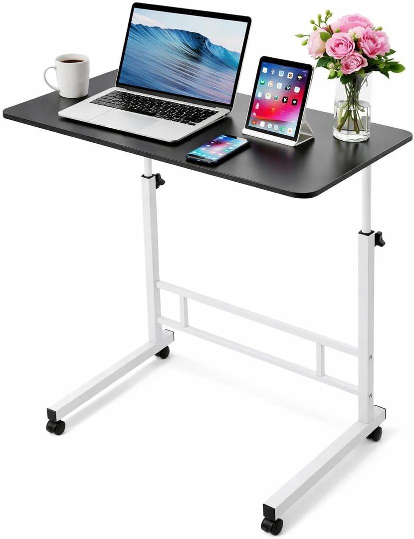 Zanbeel Mobile Standing Desk Adjustable Height for Laptop Small Rolling Desk & Portable Table on Wheels Small Standing Table with Wheels for Home Office (Wood)