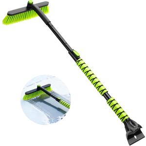 44" Snow Brush and Ice Scraper for Car Windshield, Extendable Snow Brush 360 Rotating Snow Removal Tool with Comfortable Foam Grip for Truck Vehicle Automobile Car (Green)