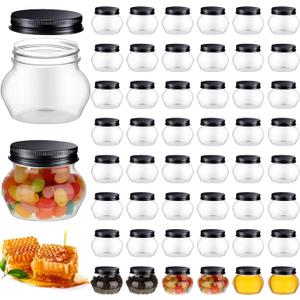 48 Pcs 4 oz Clear Plastic Jars with Lids Wide Mouth Mason Canning Jars Mini Storage Containers Bulk for Herb Jelly Wedding Favors Shower Party Favors (Black)