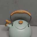 LONFFERY Tea Kettle for Stove Top, 2.5 Quart Whistling Tea Kettle, with Food Grade Stainless Steel and Wood Pattern Folding Handle, Turquoise