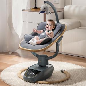Trimigo Baby Swing for Infant to Toddler, 180 Adjustable 3D Electric Baby Swing, Remote,5-Modes,4-Speed,3-Seat Height, 8 Melody, Newborn Swing,Infant Swing for Babies 0-12 Month (Girl and Boy) (Wood grain)