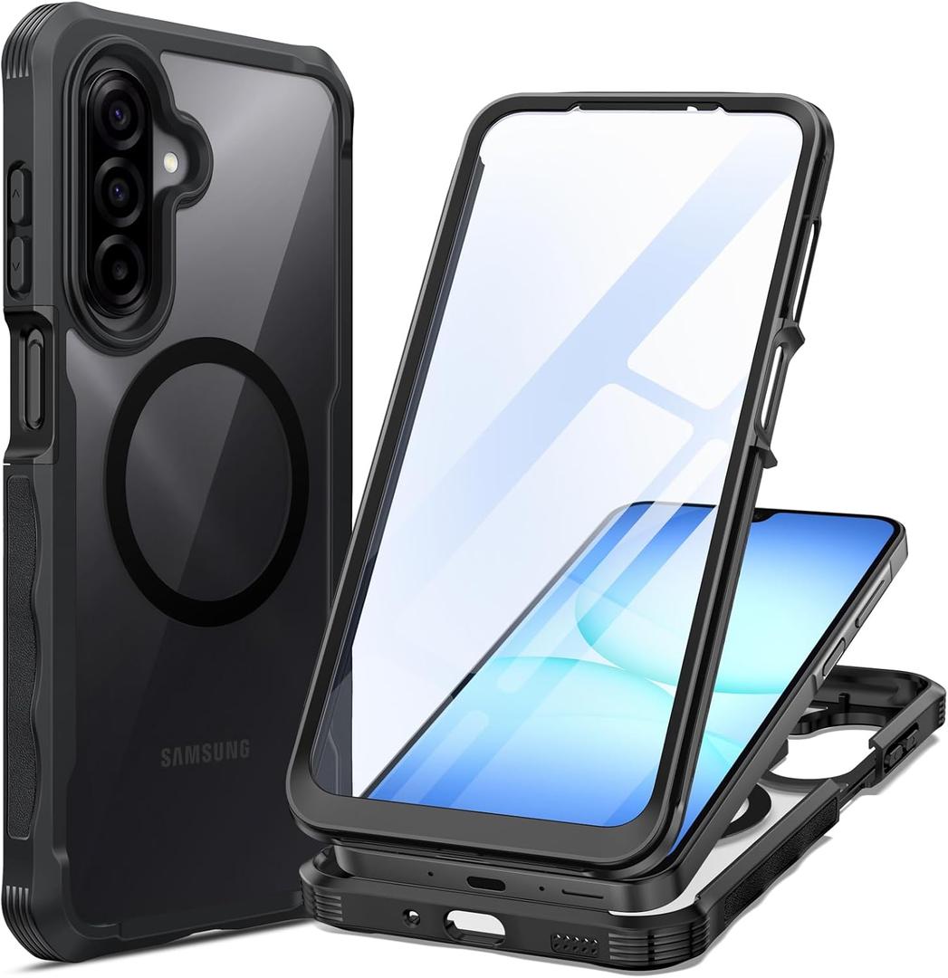 seacosmo for Samsung Galaxy A16 A17 A26 5G Case, Full Body Bumper with Built-in Tempered Glass Screen Protector, Compatible with MagSafe, Shockproof a17 a16 a26 5g Phone Case, Black