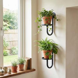 Wall Plant Holder Set of 2 for Outdoor, Metal Hanger, Floating Flower Display Stand for Window, Space Saving & Easy to Assemble (Pots/Plants Not Included)