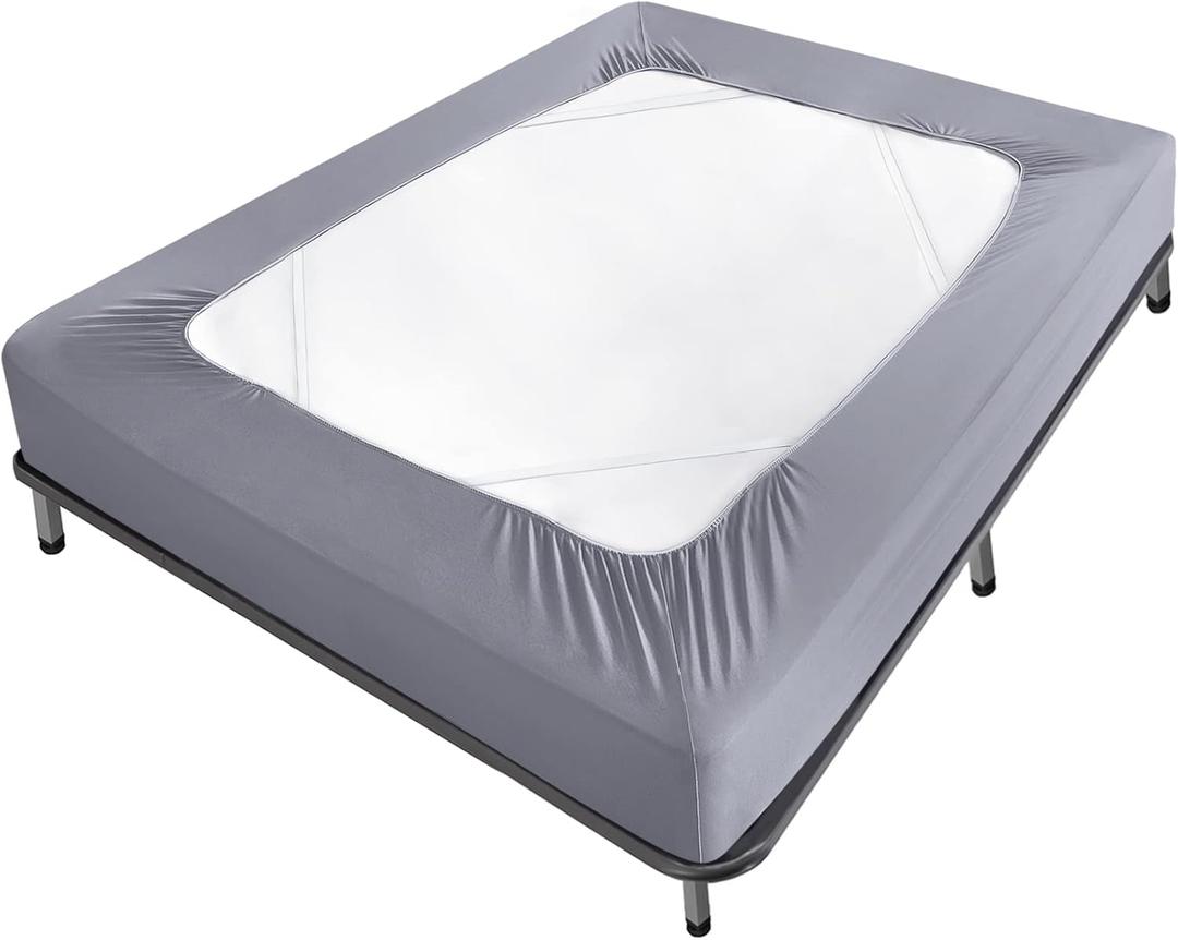 Box Spring Cover King Size Bed Skirts Wrap 4 Side of The Mattress, Stretch & Snug Fit, Ultra Soft, Wrinkle Free, Replacing Bed Skirt for Hotel and Home, Grey